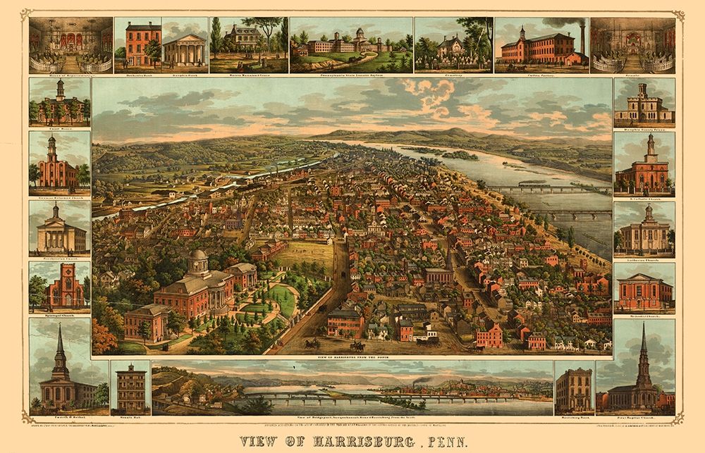 Harrisburg Pennsylvania - Williams 1855 art print by Williams for $57.95 CAD