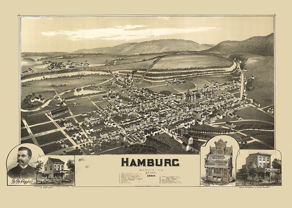 Hamburg Pennsylvania - Fowler 1889 art print by Fowler for $57.95 CAD