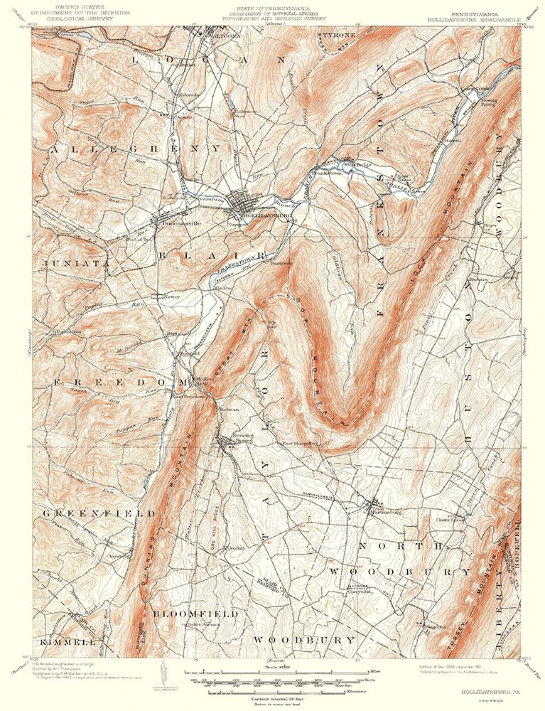 Hollidaysburg Pennsylvania Quad - USGS 1903 art print by USGS for $57.95 CAD