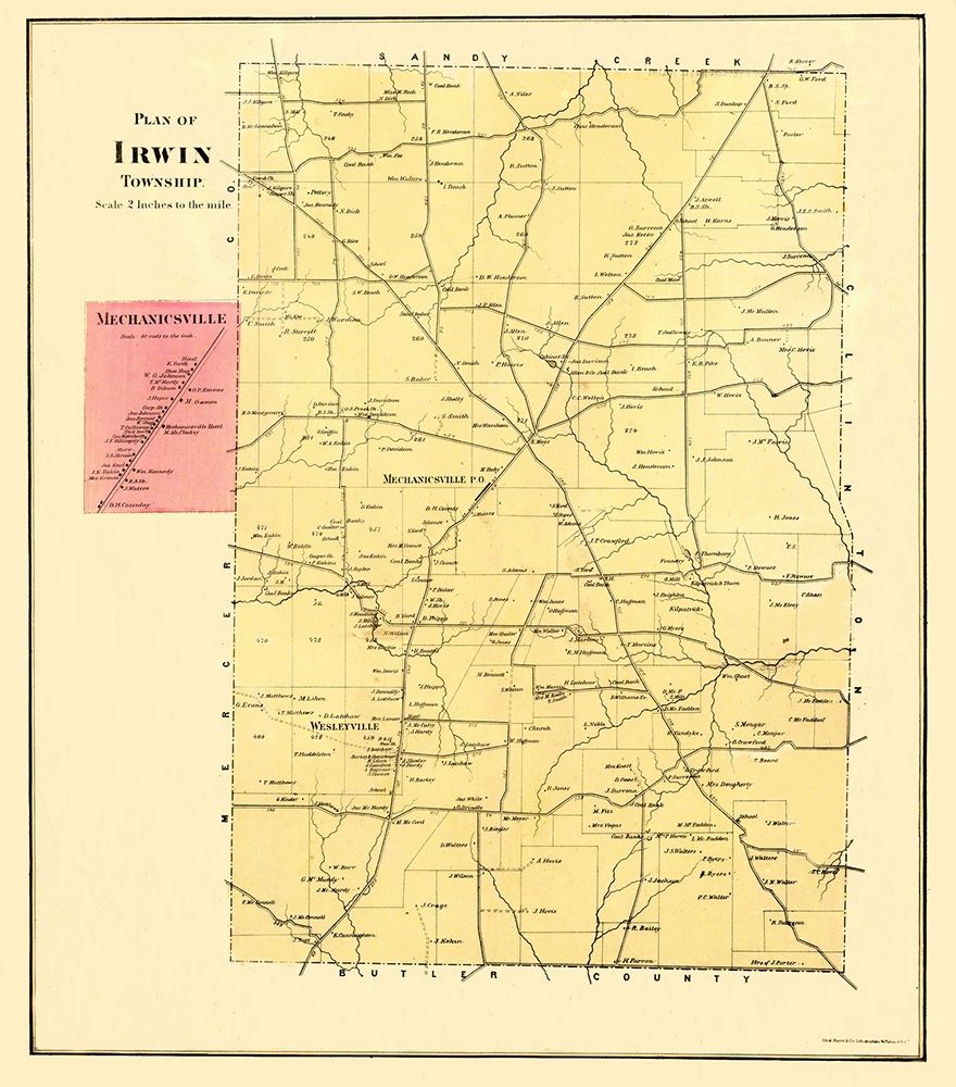 Irwin Pennsylvania Landowner - Mayer 1865 art print by Mayer for $57.95 CAD