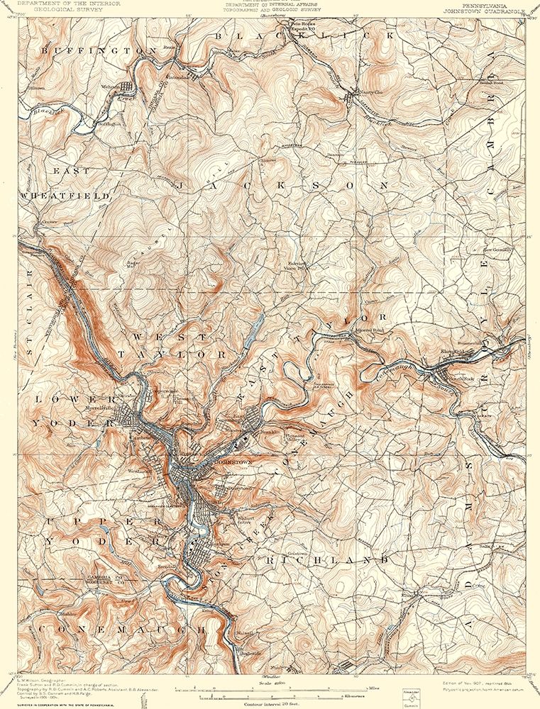 Johnstown Pennsylvania Quad - USGS 1907 art print by USGS for $57.95 CAD