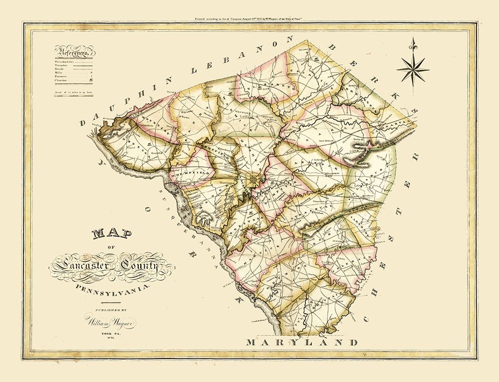 Lancaster County Pennsylvania - Wagner 1821 art print by Wagner for $57.95 CAD