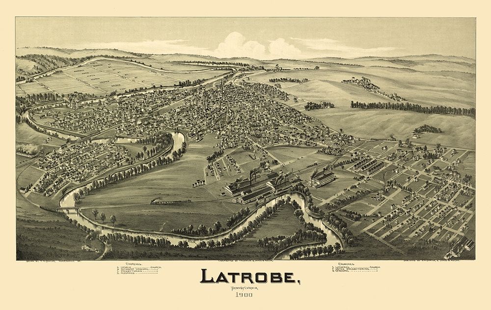 Latrobe Pennsylvania - Fowler 1900 art print by Fowler for $57.95 CAD
