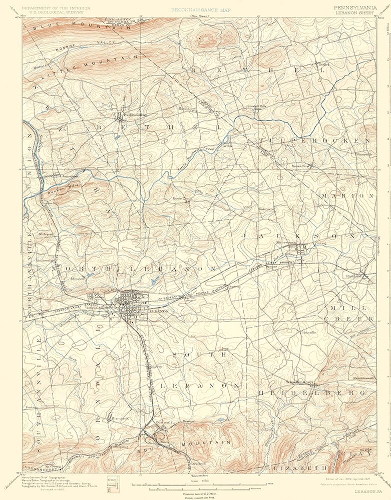 Lebanon Pennsylvania Quad - USGS 1899 art print by USGS for $57.95 CAD