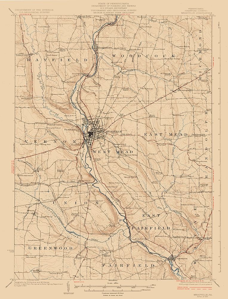 Meadville Pennsylvania Quad - USGS 1923 art print by USGS for $57.95 CAD