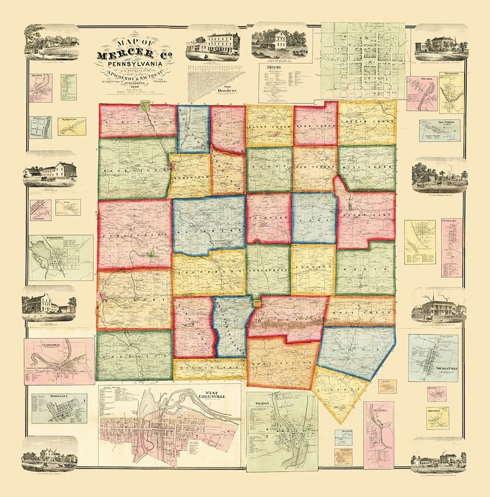 Mercer County Pennsylvania - Treat 1860 art print by Treat for $57.95 CAD