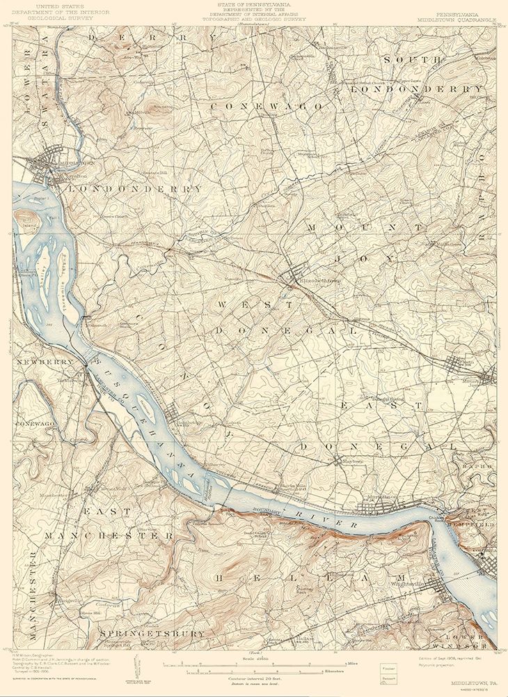 Middletown Pennsylvania Quad - USGS 1908 art print by USGS for $57.95 CAD