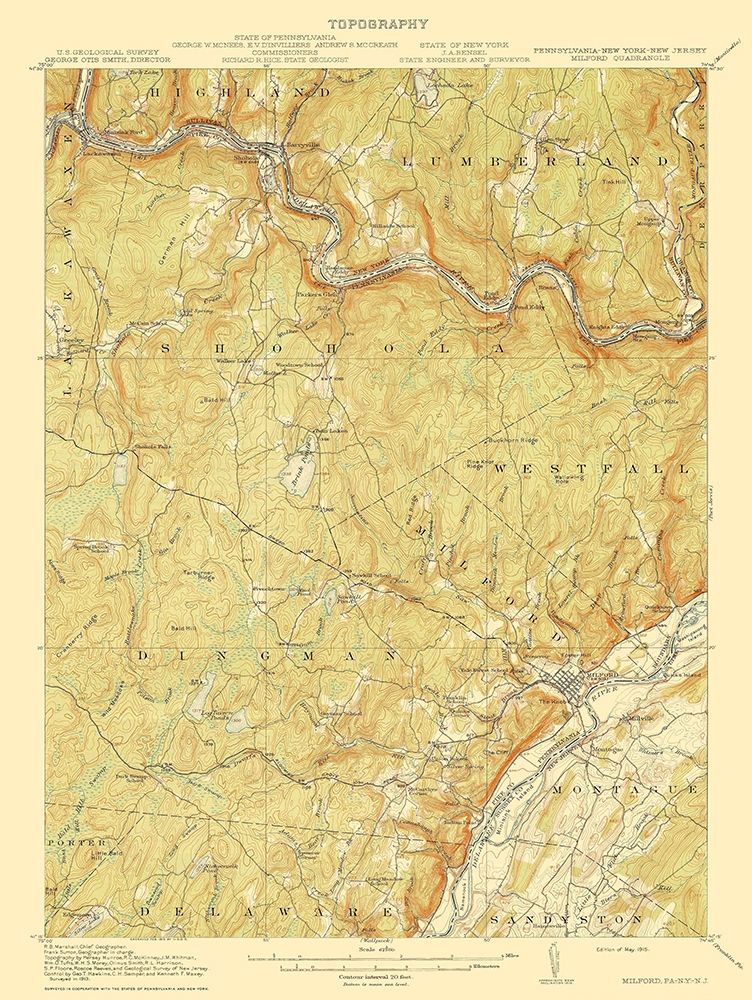 Milford Pennsylvania New Jersey New York Quad art print by USGS for $57.95 CAD