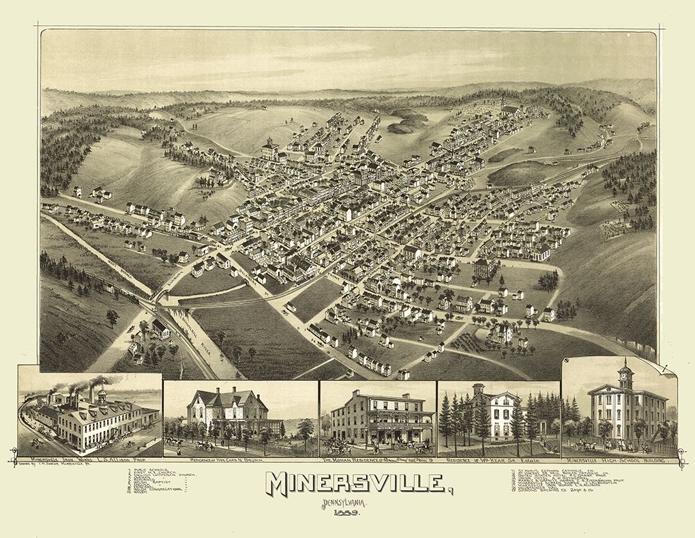 Minersville Pennsylvania - Fowler 1889 art print by Fowler for $57.95 CAD