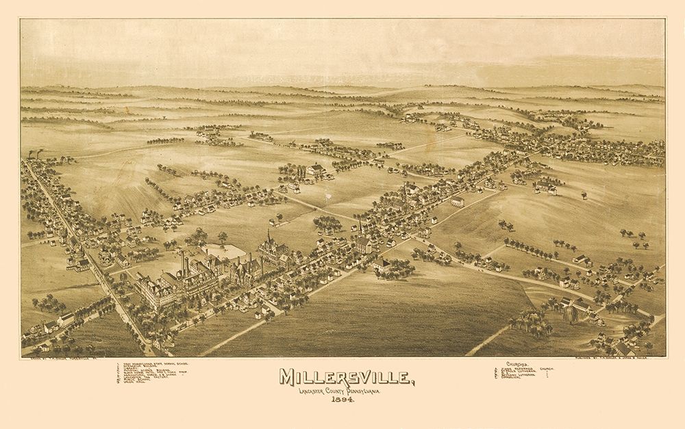 Millersville Pennsylvania - Fowler 1894 art print by Fowler for $57.95 CAD
