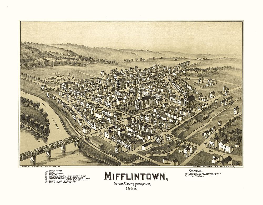 Mifflintown Pennsylvania - Fowler 1895 art print by Fowler for $57.95 CAD