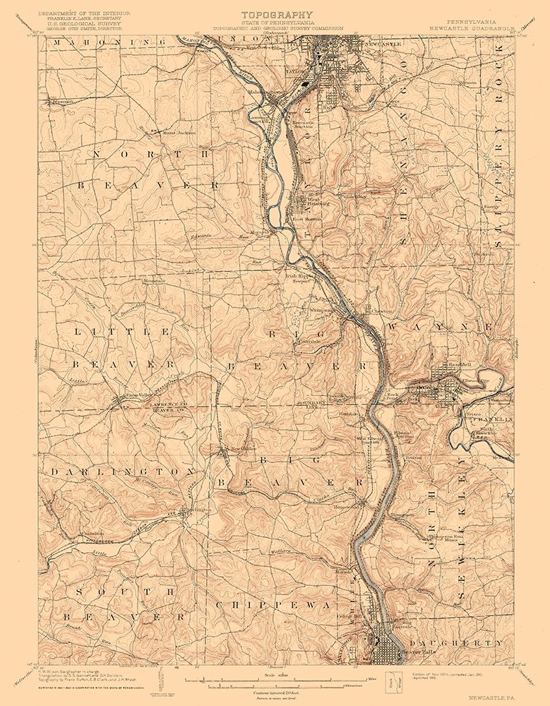 New Castle Pennsylvania Quad - USGS 1904 art print by USGS for $57.95 CAD