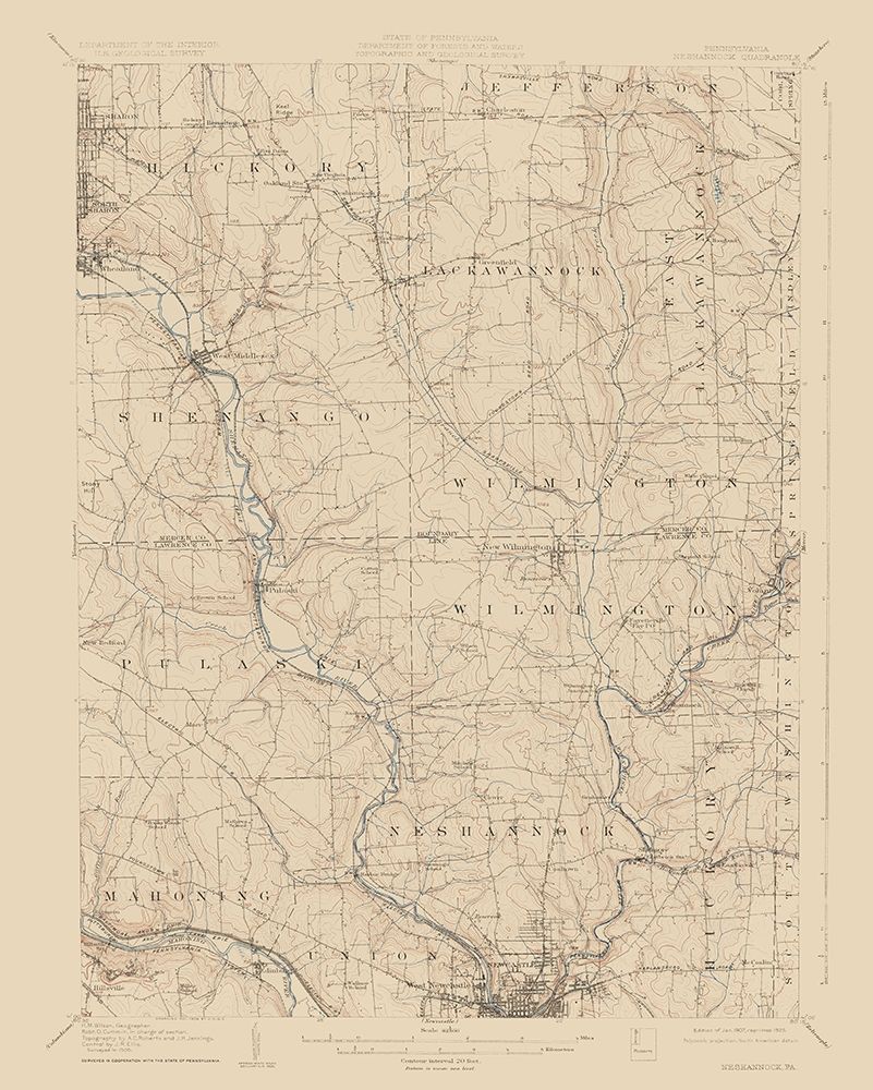 Neshannock Pennsylvania Quad - USGS 1907 art print by USGS for $57.95 CAD