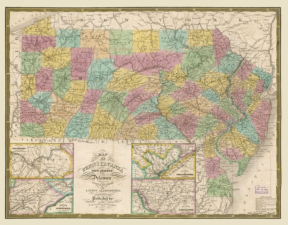 New Jersey Pennsylvania - Mitchell 1832 art print by Mitchell for $57.95 CAD