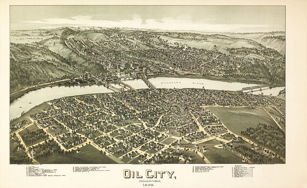 Oil City Pennsylvania - Fowler 1896 art print by Fowler for $57.95 CAD