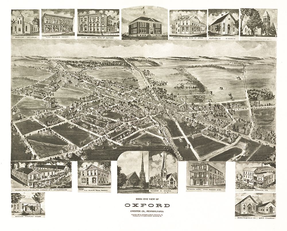 Oxford Pennsylvania - Fowler 1907 art print by Fowler for $57.95 CAD