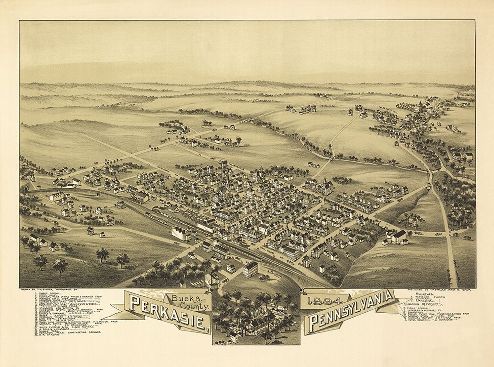 Perkasie Pennsylvania - Fowler 1894 art print by Fowler for $57.95 CAD