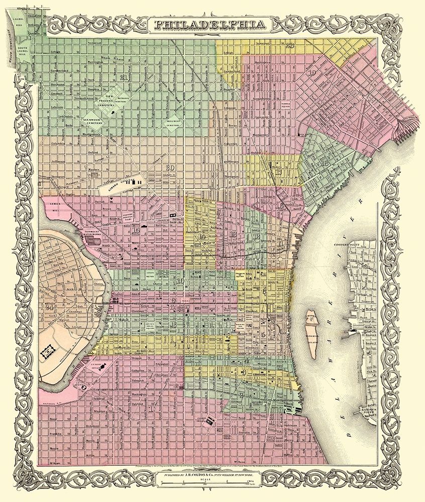 Philadelphia Pennsylvania - Colton 1855 art print by Colton for $57.95 CAD
