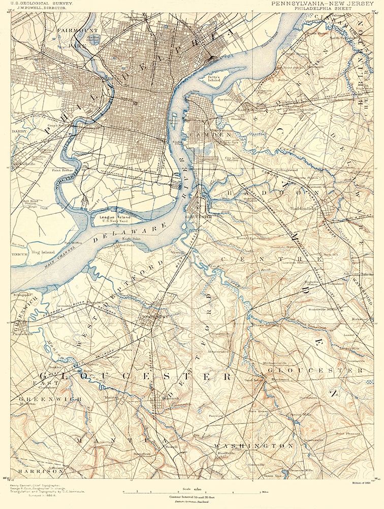Philadelphia Pennsylvania New Jersey Quad art print by USGS for $57.95 CAD