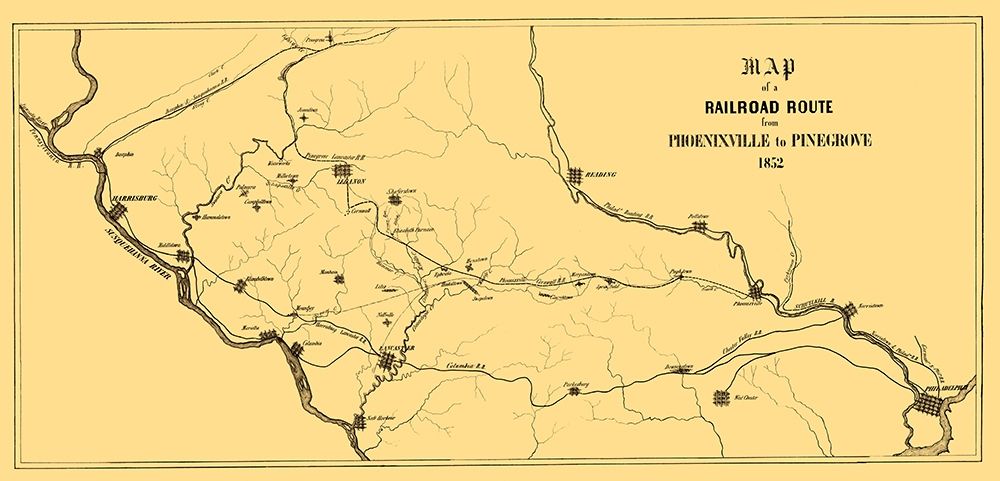 Phoenixville to Pinegrove Railroad Route - 1852 art print by Unknown for $57.95 CAD
