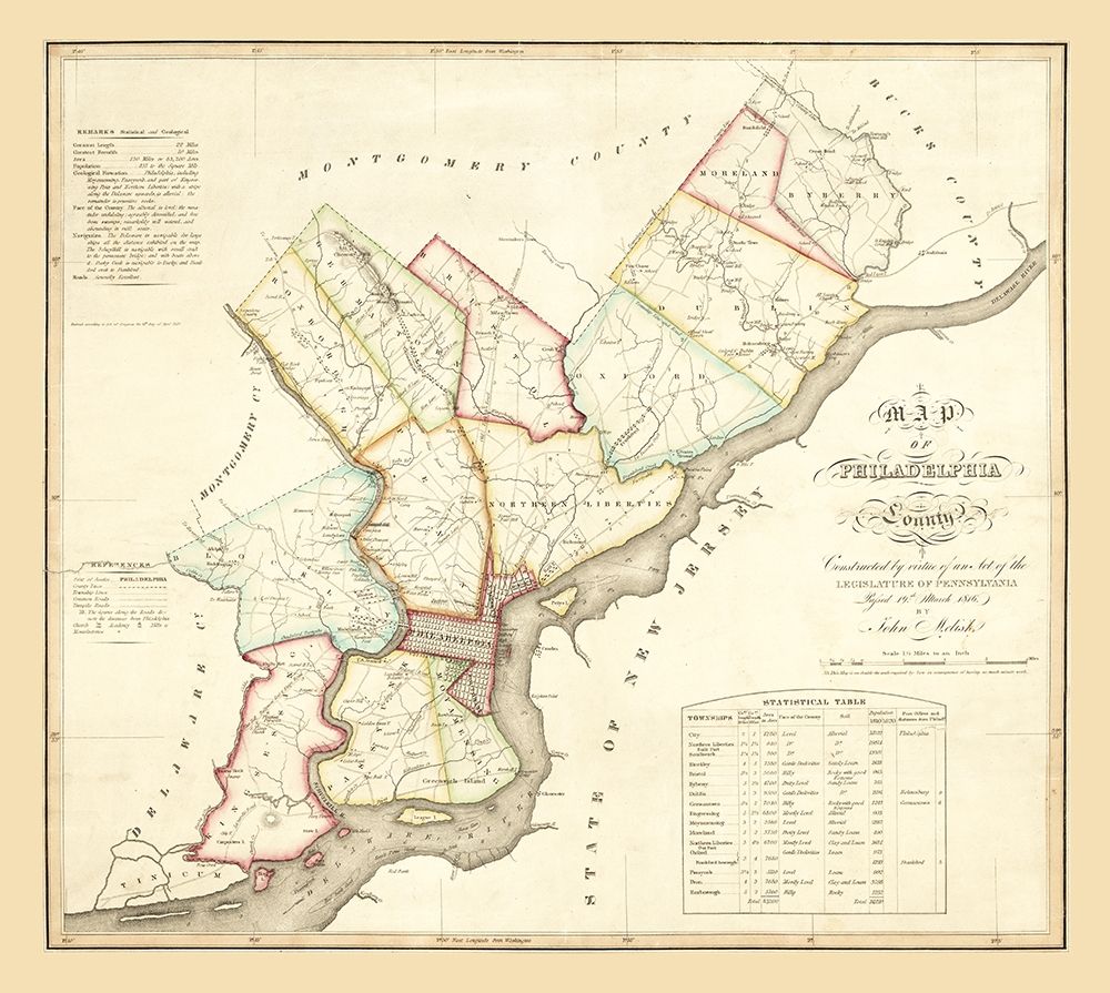 Philadelphia County Pennsylvania - Melisk 1819 art print by Melisk for $57.95 CAD