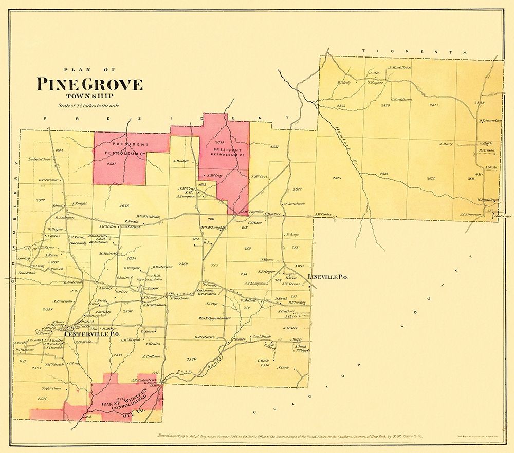 Pine Grove Pennsylvania Landowner - Beers 1865 art print by Beers for $57.95 CAD