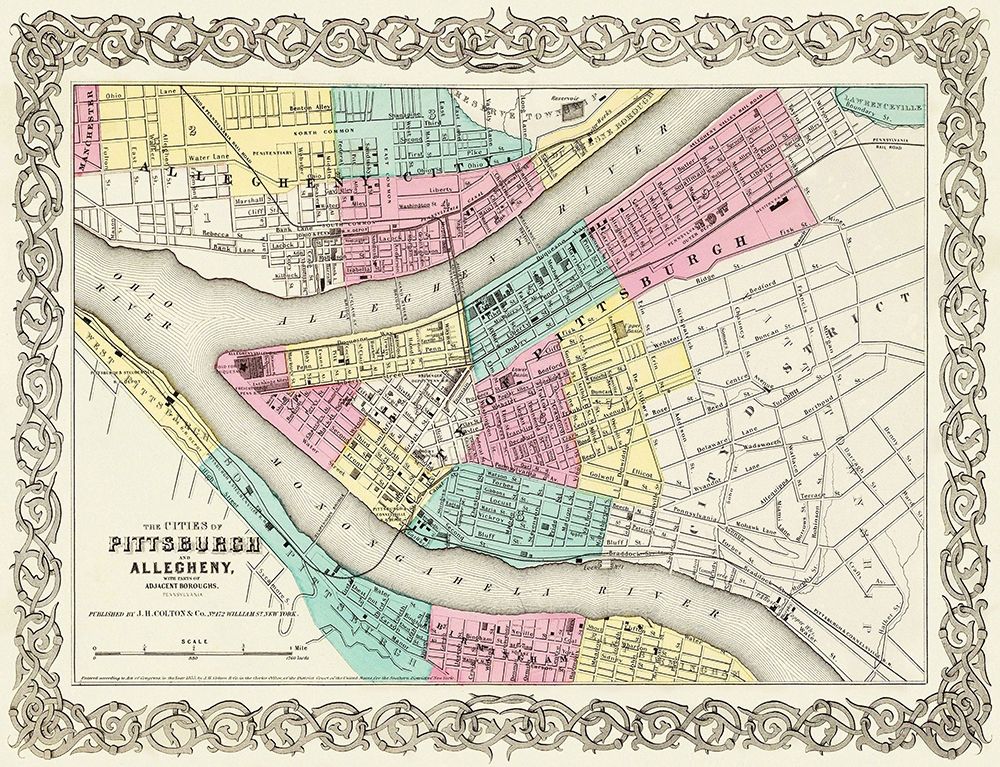 Pittsburg Pennsylvania - Colton 1855 art print by Colton for $57.95 CAD