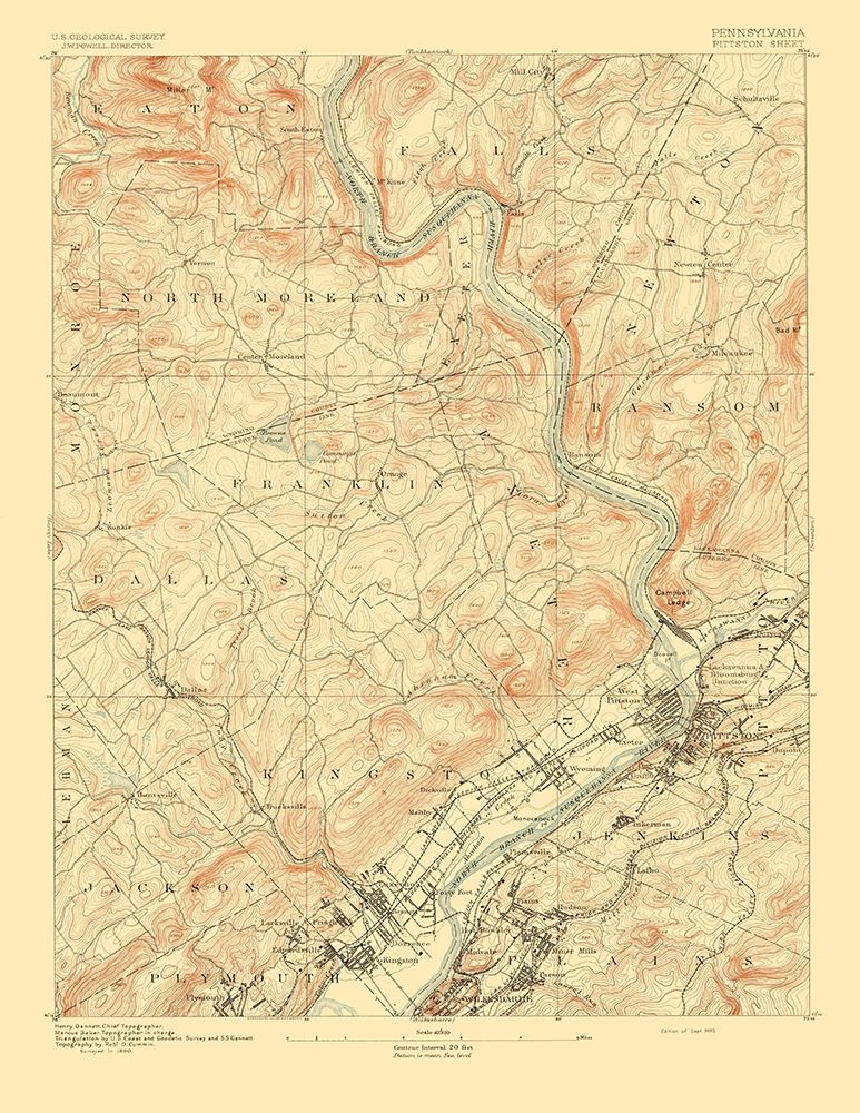 Pittston Pennsylvania Sheet - USGS 1893 art print by USGS for $57.95 CAD