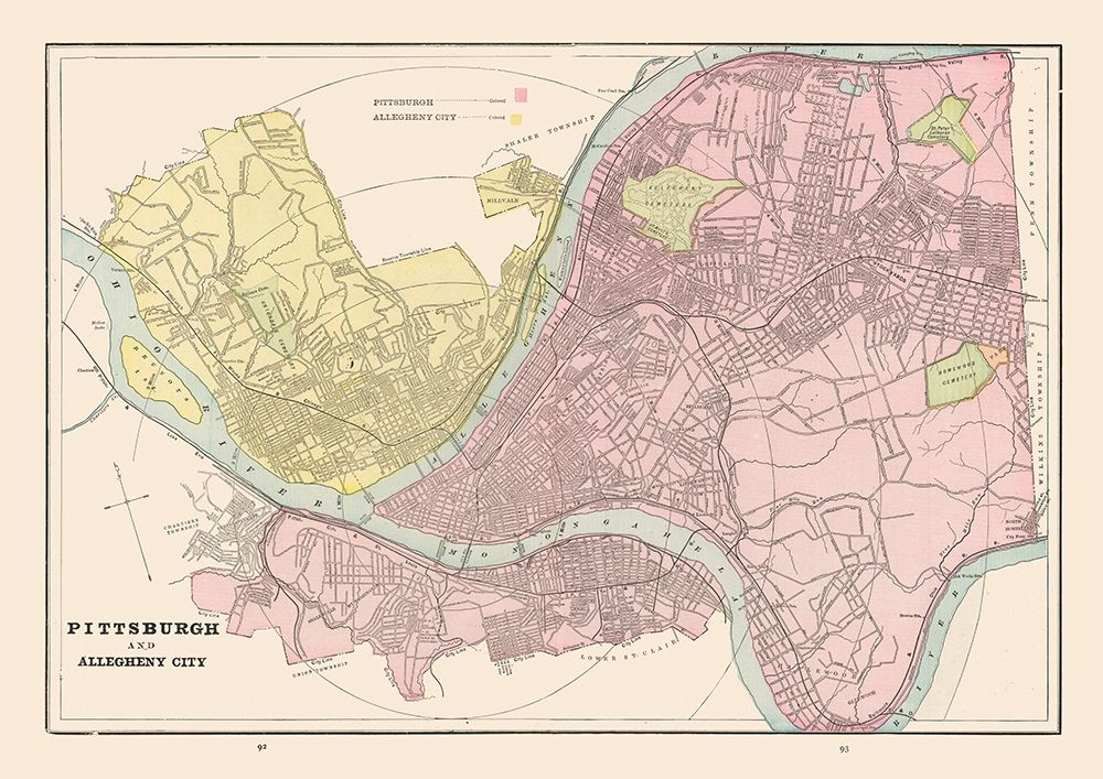 Pittsburgh, Allegheny  Pennsylvania - Cram 1892 art print by Cram for $57.95 CAD