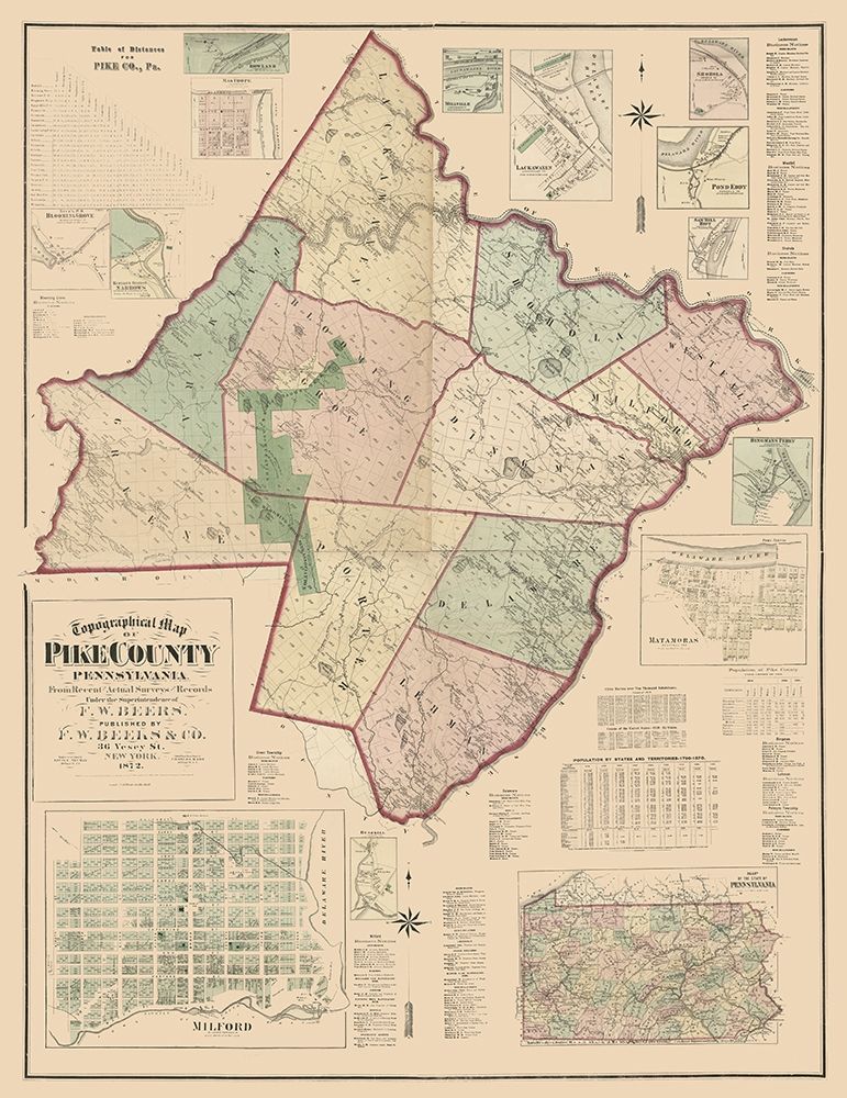 Pike County Pennsylvania - Beers 1872 art print by Beers for $57.95 CAD