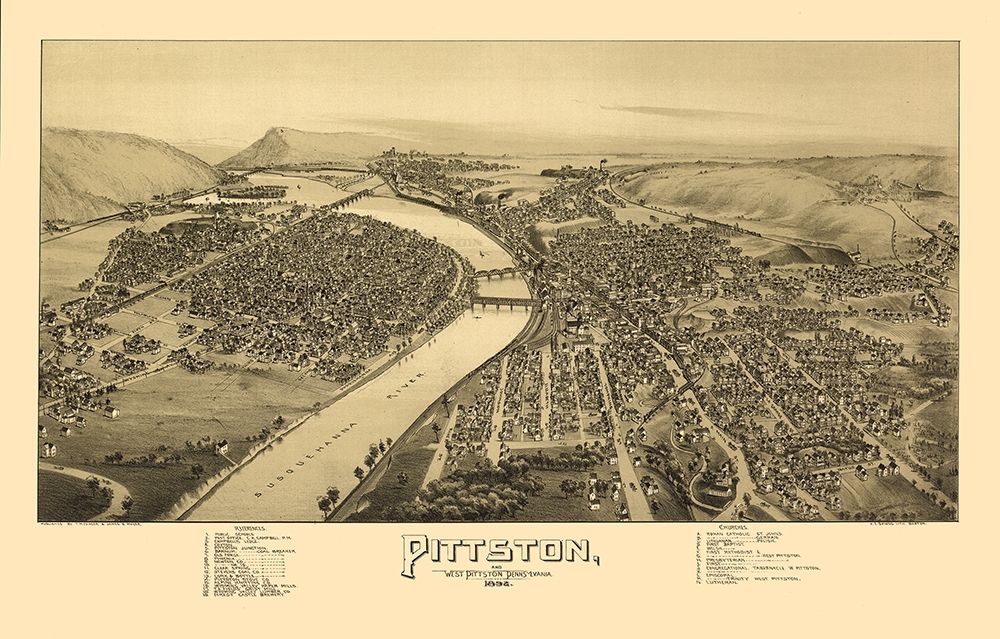 Pittston Pennsylvania - Moyer 1892 art print by Moyer for $57.95 CAD