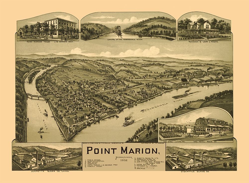 Point Marion Pennsylvania - Fowler 1902 art print by Fowler for $57.95 CAD