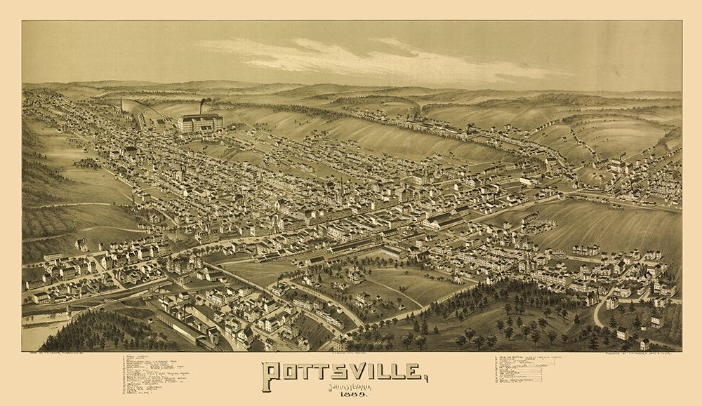Pottsville Pennsylvania - Fowler 1889 art print by Fowler for $57.95 CAD