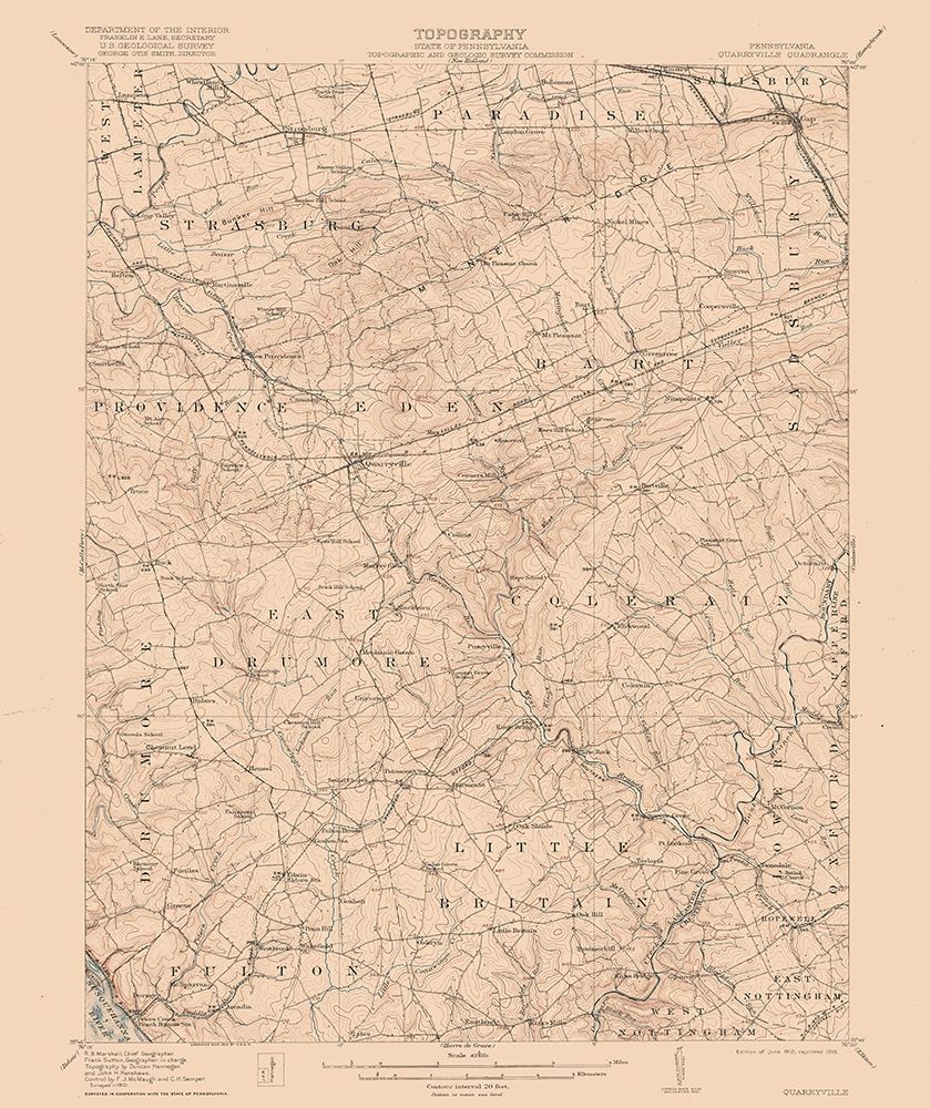Quarryville Pennsylvania Quad - USGS 1912 art print by USGS for $57.95 CAD