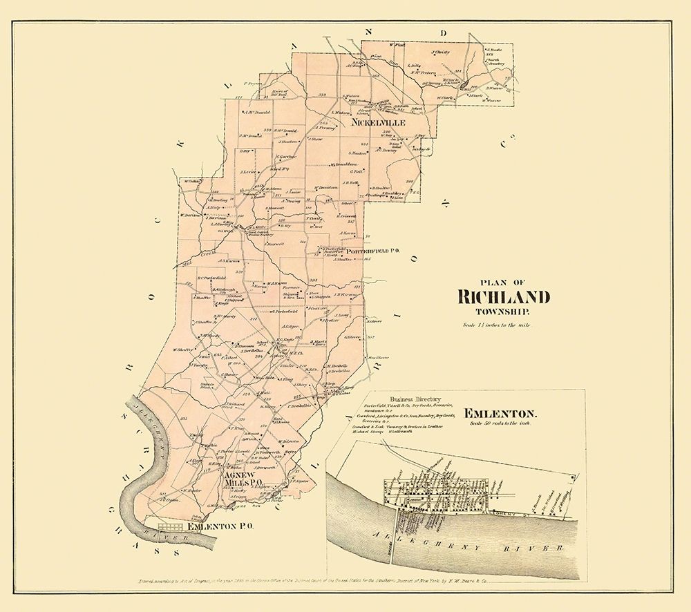 Richland Pennsylvania Landowner - Beers 1865 art print by Beers for $57.95 CAD