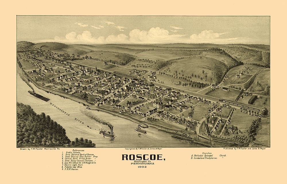 Roscoe Pennsylvania - Fowler 1902 art print by Fowler for $57.95 CAD