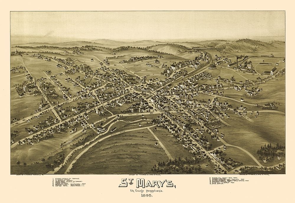 Saint Marys Pennsylvania - Fowler 1895 art print by Fowler for $57.95 CAD