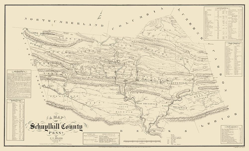 Schuylkill County Pennsylvania - Sheafer 1855 art print by Sheafer for $57.95 CAD