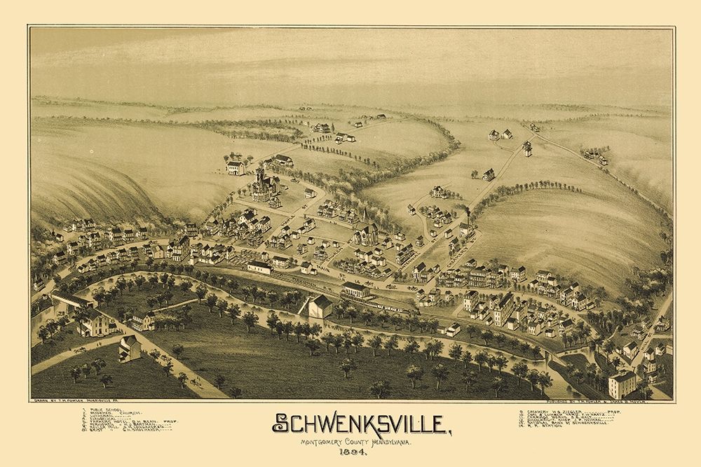 Schwenksville Pennsylvania - Fowler 1894 art print by Fowler for $57.95 CAD