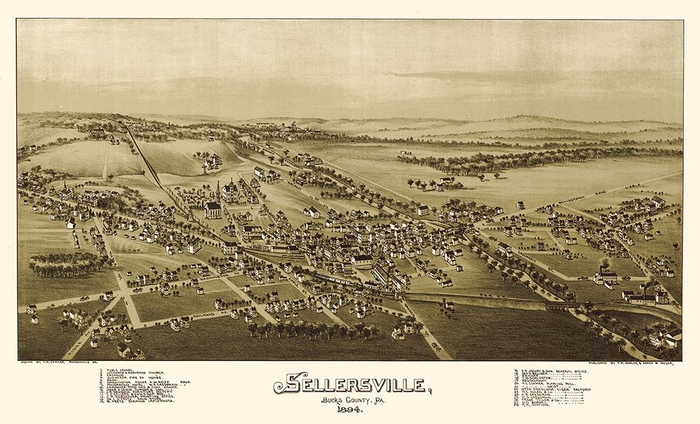 Sellersville Pennsylvania - Fowler 1894 art print by Fowler for $57.95 CAD