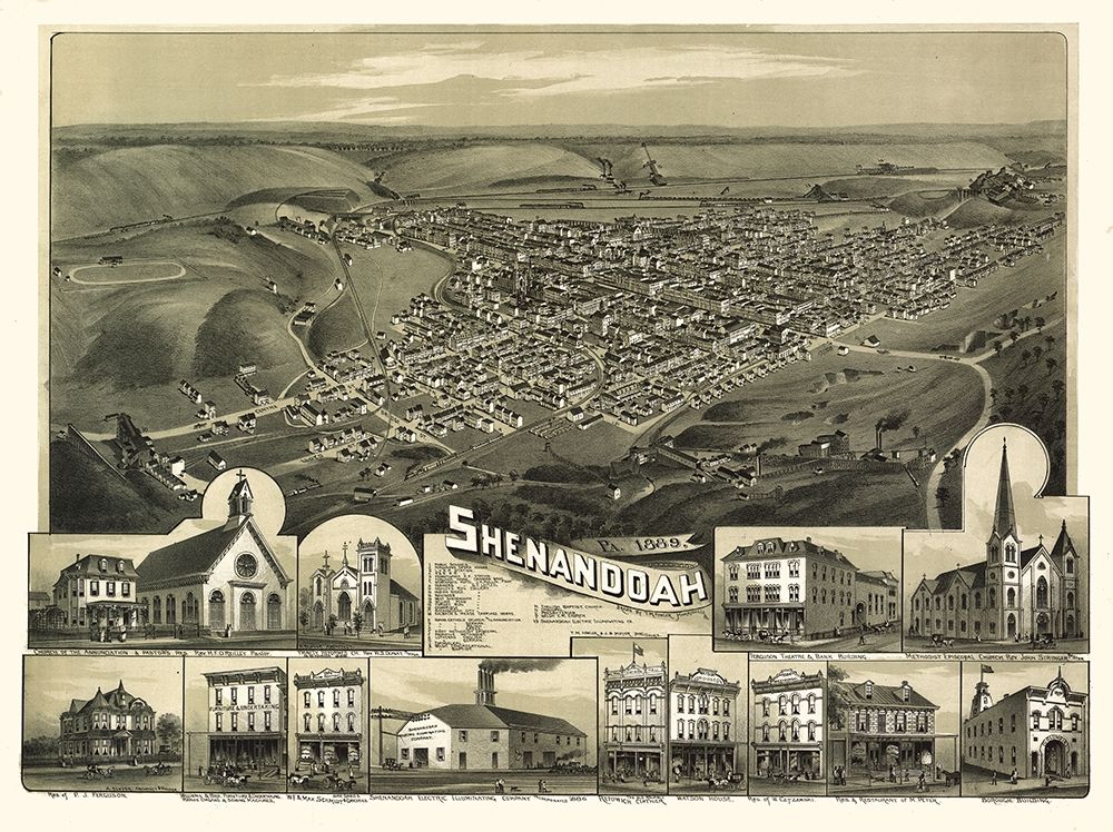 Shenandoah Pennsylvania - Fowler 1889 art print by Fowler for $57.95 CAD
