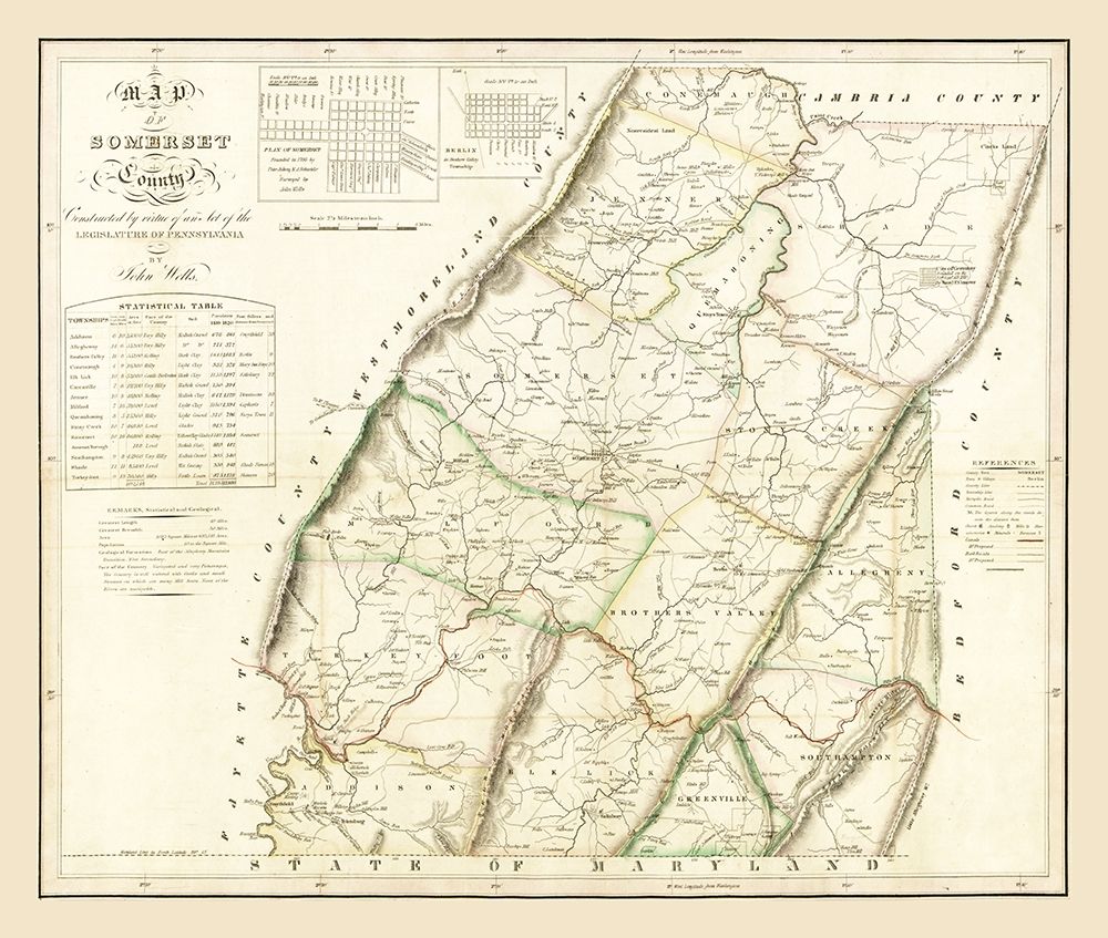 Somerset County Pennsylvania - Wells 1830 art print by Wells for $57.95 CAD
