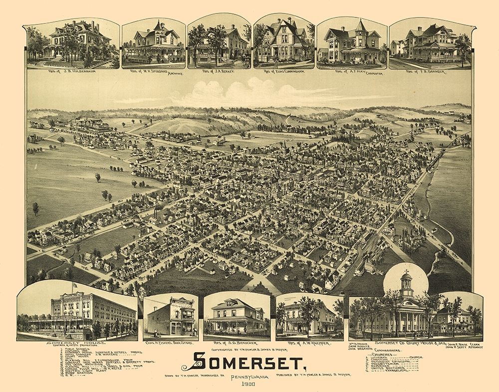 Somerset Pennsylvania - Fowler 1900 art print by Fowler for $57.95 CAD