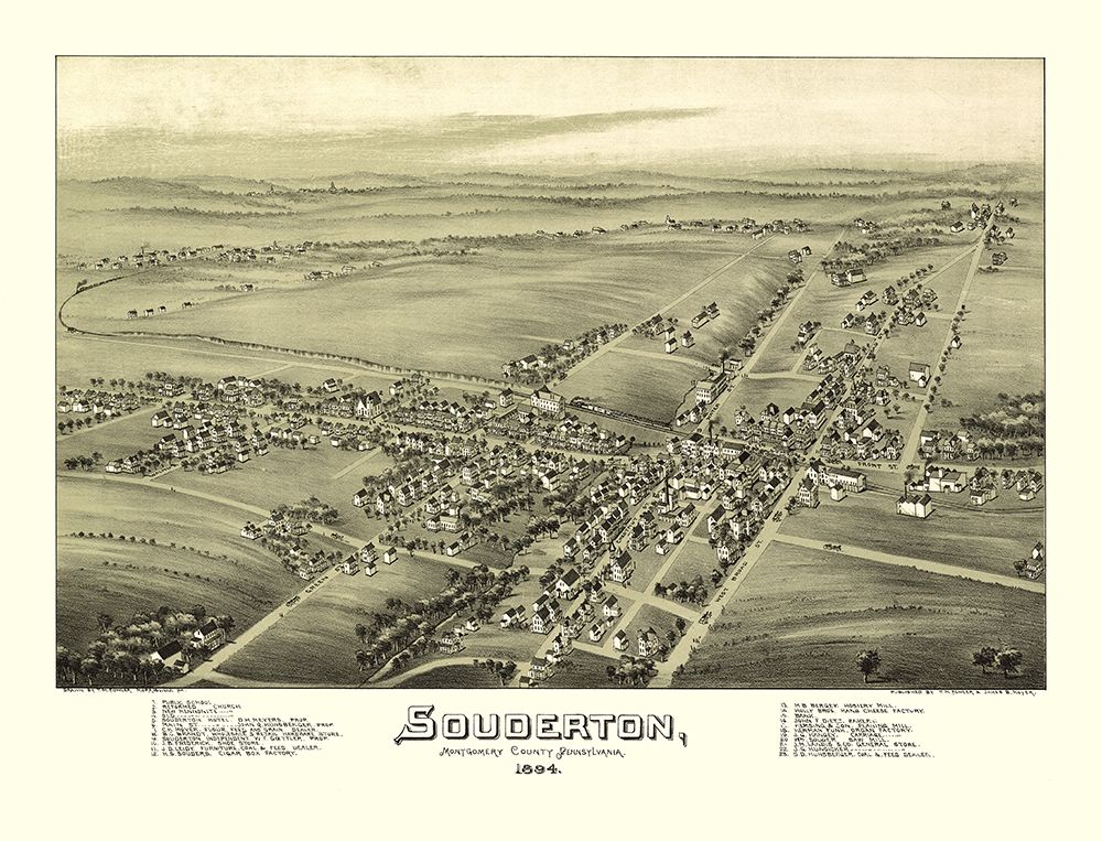 Souderton Pennsylvania - Fowler 1894 art print by Fowler for $57.95 CAD