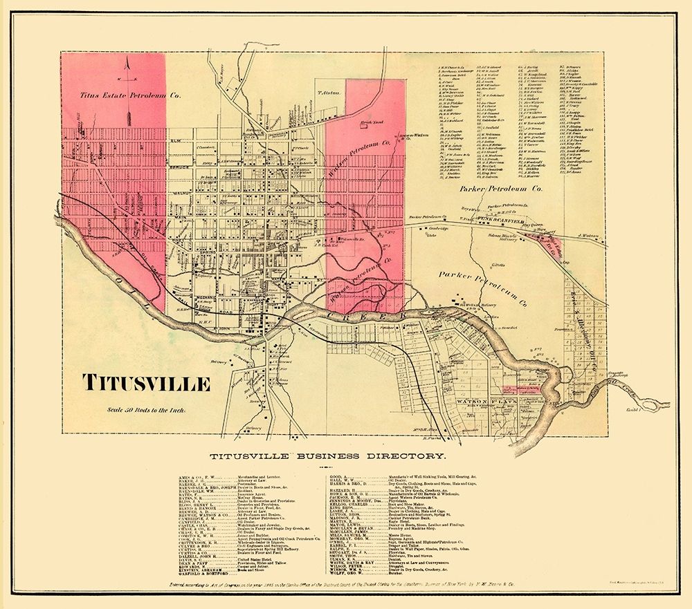 Titusville Pennsylvania Landowner - Beers 1865 art print by Beers for $57.95 CAD