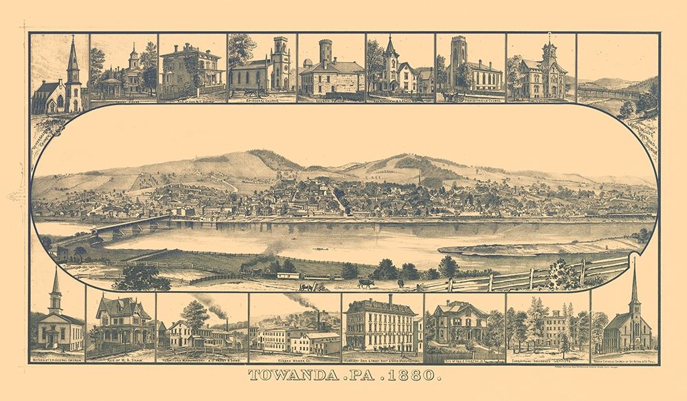 Towanda Pennsylvania - Crawford 1880 art print by Crawford for $57.95 CAD