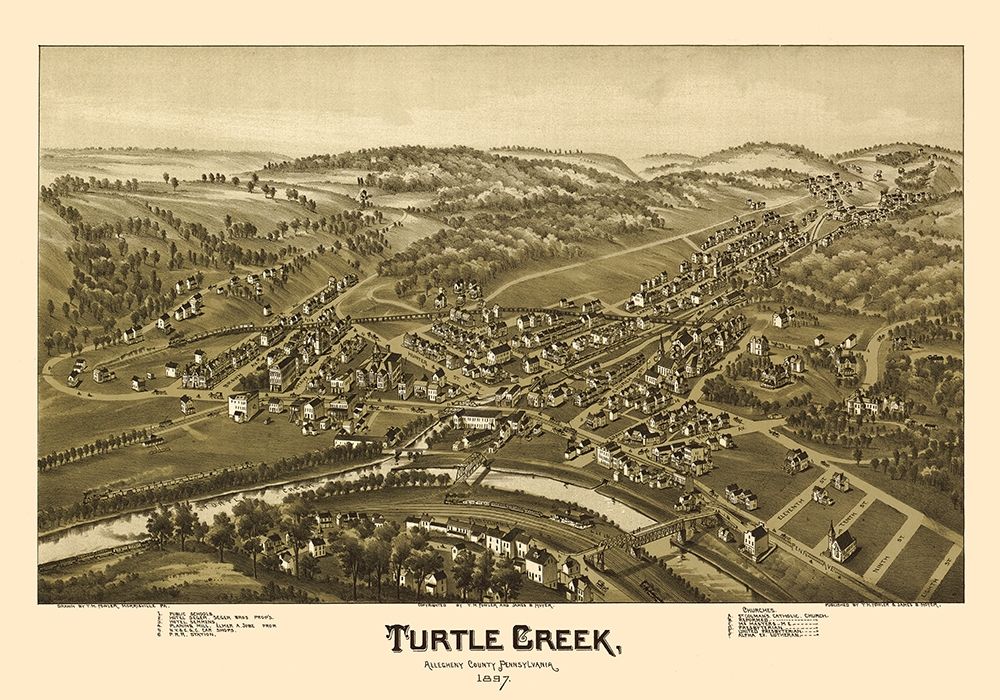 Turtle Creek Pennsylvania - Fowler 1897 art print by Fowler for $57.95 CAD