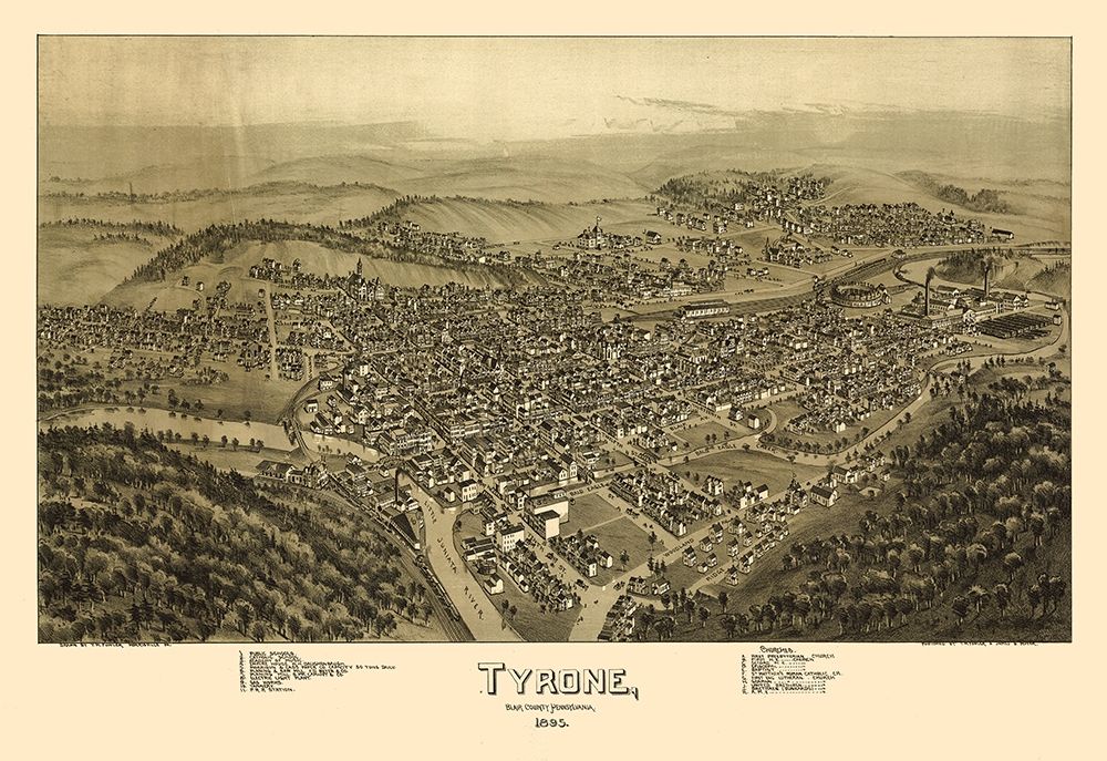 Tyrone Pennsylvania - Fowler 1895 art print by Fowler for $57.95 CAD