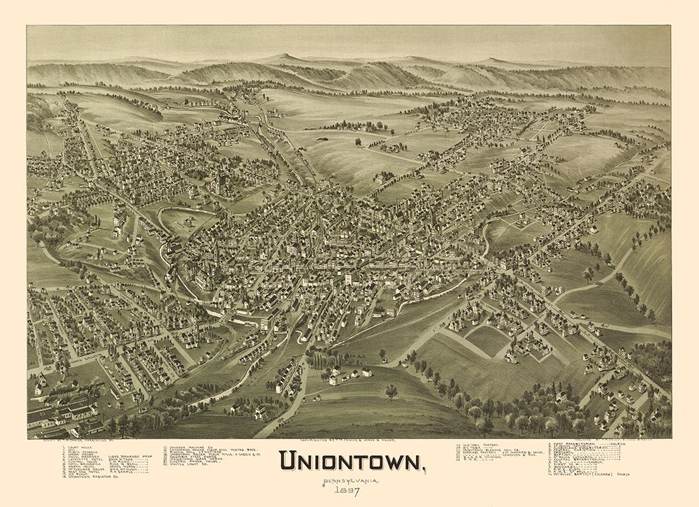 Uniontown Pennsylvania - Fowler 1897 art print by Fowler for $57.95 CAD