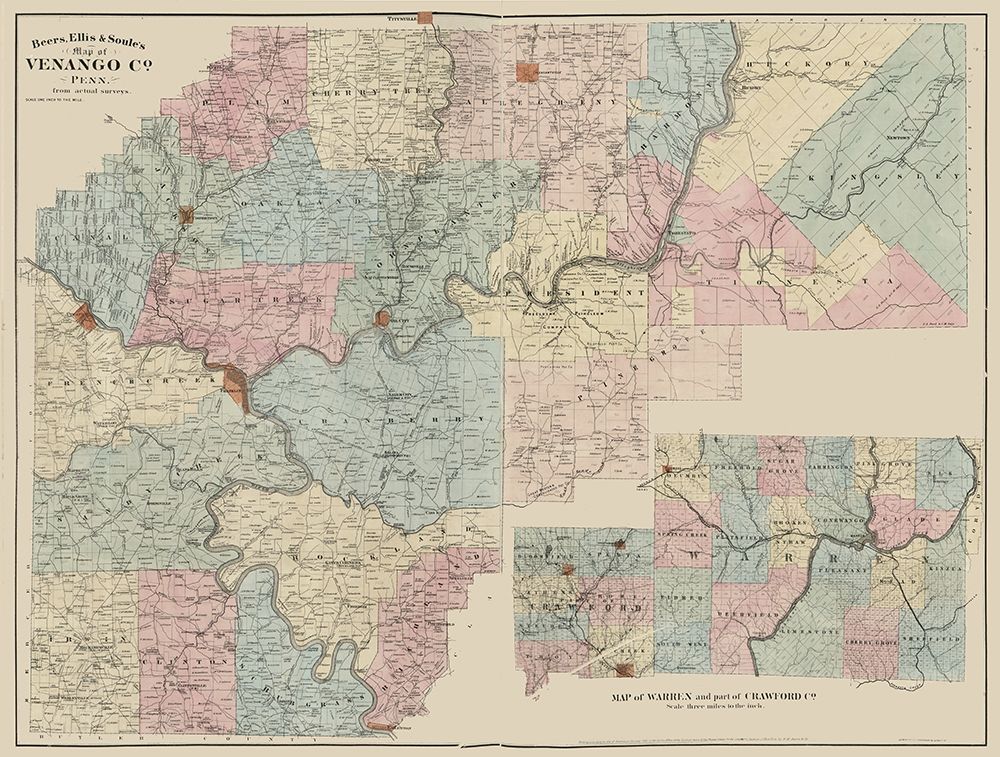 Venango County Pennsylvania - Beers 1865 art print by Beers for $57.95 CAD